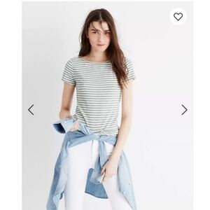 Madewell Sage Green And Cream Stripe Tee Xl